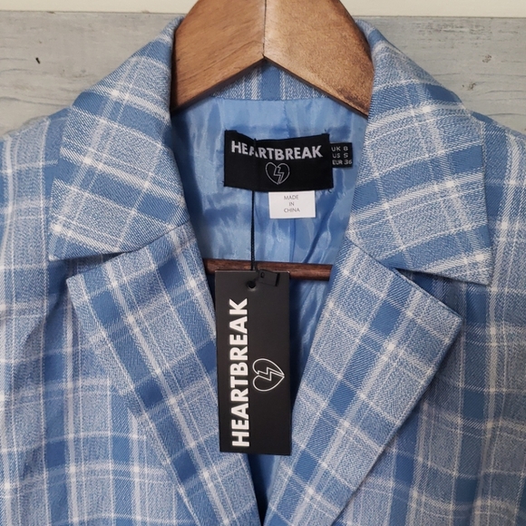 ASOS Heartbreak Longline Blazer in Blue Check US Size 4 NWT NEW - Picture 10 of 17
